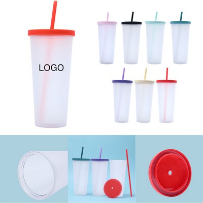 24oz Large Capacity Plastic Straw Tumbler