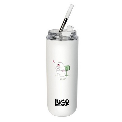 17Oz Insulated Travel Tumbler With Straw And Lid