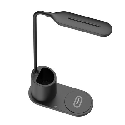3-Level Brightness LED Desk Wireless Charger Lamp W/Pen Holder