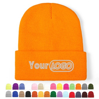 Winter Outdoor Warm Embroidery Knitted Cuffed Beanie Hat