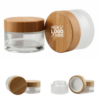 Frosted Glass Cosmetic Jar with Bamboo Lid
