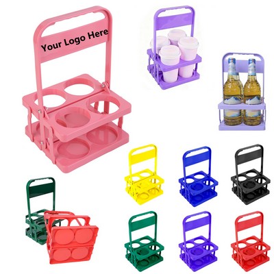 Portable 4-Hole Folding Beer Basket With Handle