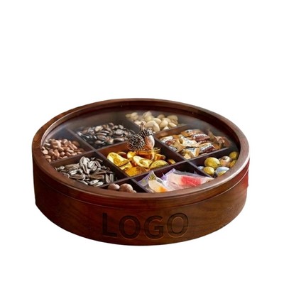 Rotating Wooden Split Serving Bowl with Glass Lid