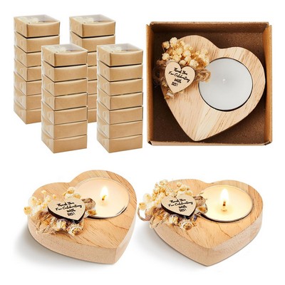 Wooden Heart Candle Holder Rustic Table Décor