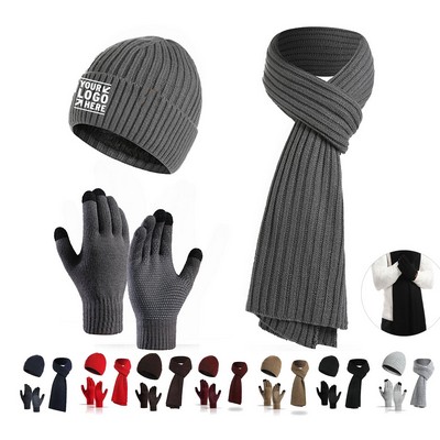 3-Piece Winter Knit Scarf and Hat Set