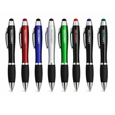 Curvy Plastic Stylus Pen W/Light UP Engraving