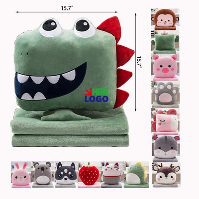 Animal Soft Travel Blanket and Pillow Set