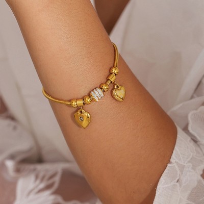 Double Heart Stainless Steel Snake Bracelet