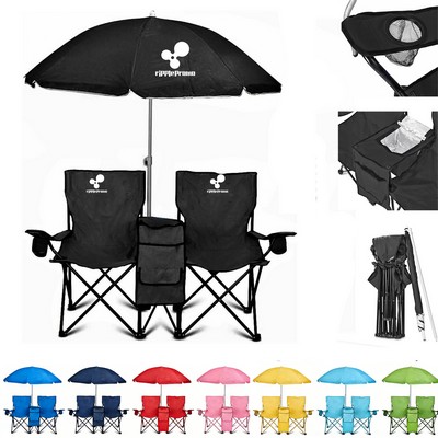 Folding Outdoor Double Chair with Removable Umbrella