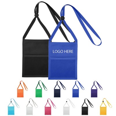 Premium Double Window Pouch Wallet With Lanyard W/Back Zipper And Phone Holder