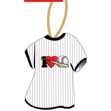 I Love Baseball w/ Bat T-Shirt Ornament on Black Back (4 Square Inch)