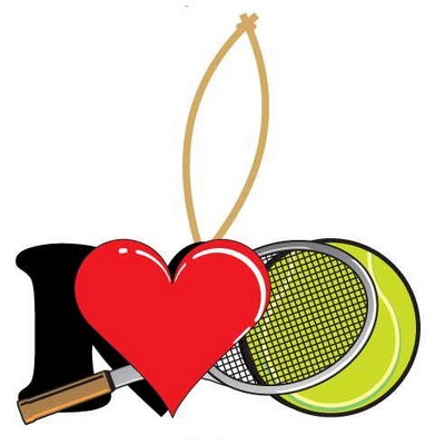 I Love Tennis w/ Racket Ornament w/ Clear Mirrored Back (6 Square Inch)
