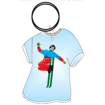 Skier T-Shirt Key Chain w/Clear Mirrored Back (4 Square Inch)