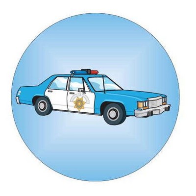 Police Car Round Badge w/ Bar Pin (2 1/2" Diameter)