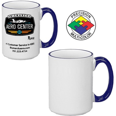 15 Oz. White & Cobalt Blue Handle & Halo El Grande Mug - Dishwasher Safe - Precision Spot Color