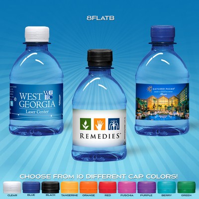 8 Oz. Custom Label Water w/Flat Cap - Blue Tinted Bottle