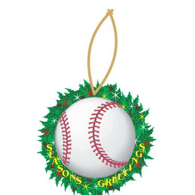 Baseball & Wreath Ornament w/ Clear Mirrored Back (10 Square Inch)