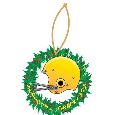 Football Helmet & Wreath Ornament w/ Mirrored Back (2 Square Inch)