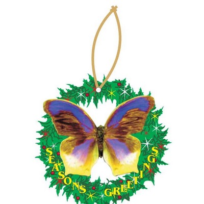 Purple & Yellow Butterfly Wreath Ornament w/ Mirrored Back (2 Square Inch)