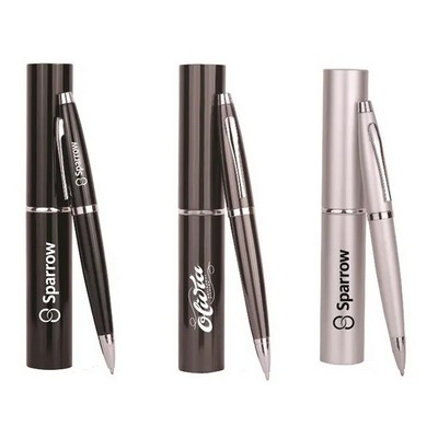 Twist Metal Ballpoint Pen w/Matching Case Set