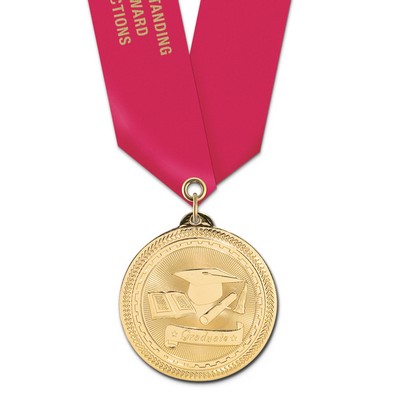 Graduate Brite Laser Medal w/ Satin Neck Ribbon (2")