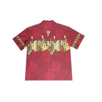 Red Hawaiian Shirt - 100% Cotton Poplin Tropical Print w/ Coconut Buttons (S - 3XL in-stock)