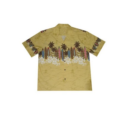 Yellow Hawaiian Shirt - 100% Cotton Poplin Tropical Print w/ Coconut Buttons (S - 3XL in-stock)