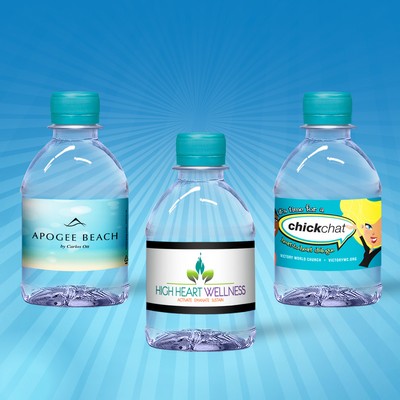 8 Oz. Custom Label Water w/Berry Blue Flat Cap - Clear Bottle