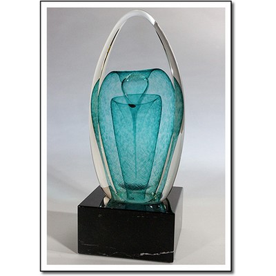 Jade Fountain Art Glass Sculpture w/ Marble Base (3"x7.5")