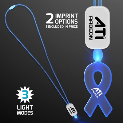 Neon Look Blue LED Cool Lanyards with Acrylic Ribbon Pendants  - PRINTED