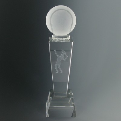 8 ¾" Optical Cut Crystal Tennis Trophy w/Tennis Ball & Female Player
