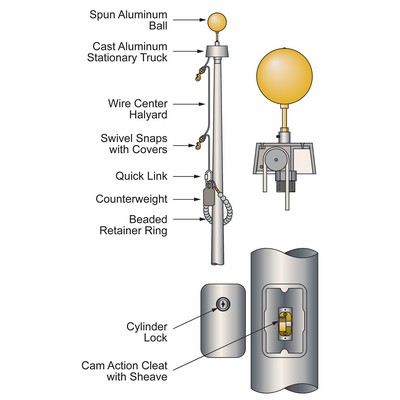 40' Vanguard Commercial Pole with Internal Halyard - Satin