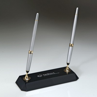 Black Crystal Pen Set with 2 Silver Pens & Funnels (3/4" x 7" x 3")