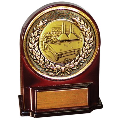 Stock 5 1/2" Medallion Award With 2" Billiards Table Coin and Engraving Plate