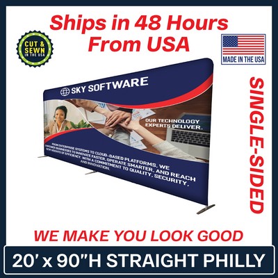 20' x 90" H Straight Single Sided Philly Fabric Display Kit - Made in the USA
