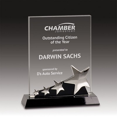 7" Rectangle Crystal Award w/Silver Stars & Black Base