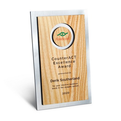 Circle Cutout Alder Wood & Silver Backer Digi-Color Plaque (6" x 9 3/4" x 1/2")