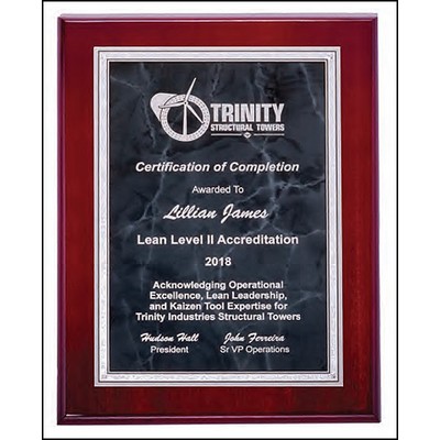 Airflyte® Rosewood High Lustr™ Plaque w/Gray Marble Center & Silver Florentine Border (8"x 10")