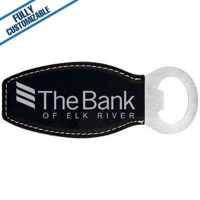 Black & Silver Leatherette - Bottle Opener With Magnet