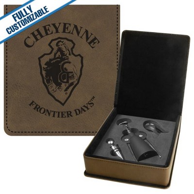 Brown Leatherette - 3-Piece Wine Tool Gift Set
