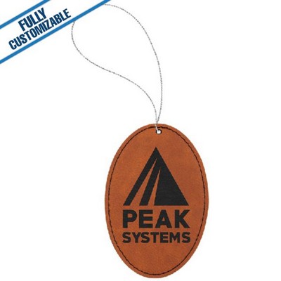 Saddle Tan Leatherette - Ornament With Silver String - Oval