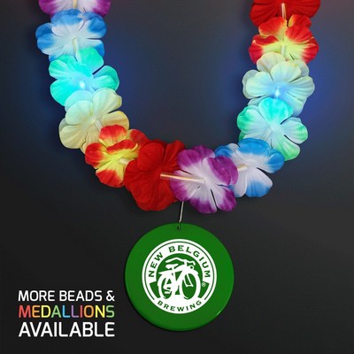 Rainbow Lei LED Flower Necklace with Green Medallion - PRINTED