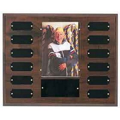 12 Plate w/ 4" x 6" Photo Holder, Completed Cherry Finish Perpetual Plaque