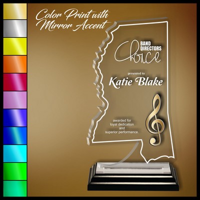 12" Mississippi Clear Acrylic Award with Color Print and Mirror Accent