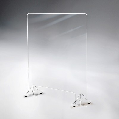 Horizontal Acrylic Table Top Barrier With Lock-In Legs And Pass-Through