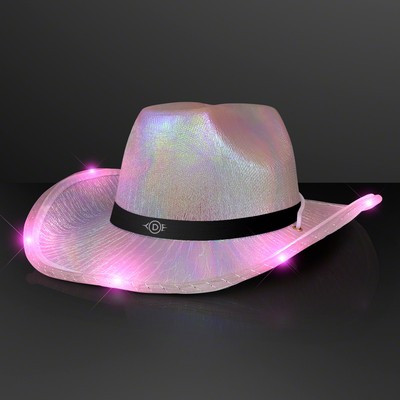 Opal Color LED Iridescent Cowgirl Hat with Black Band - PRINTED