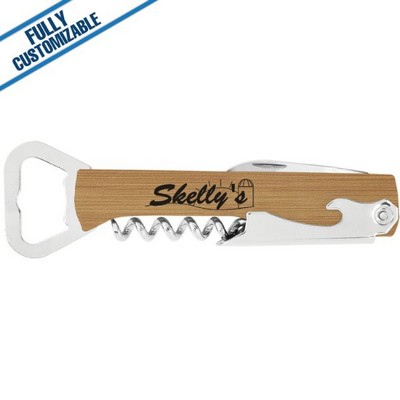 Bamboo Leatherette - Corkscrew Bottle Opener