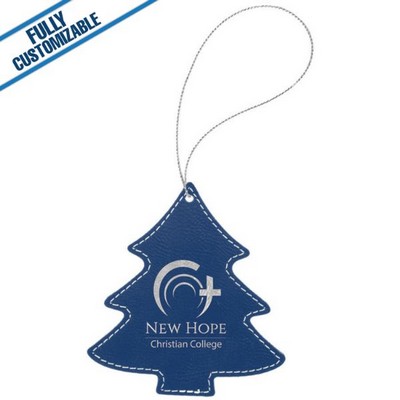 Blue & Silver Leatherette - Ornament With Silver String - Tree