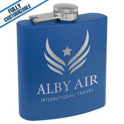 6 Oz. Royal Blue Matte Powder Coated Stainless Steel Flask
