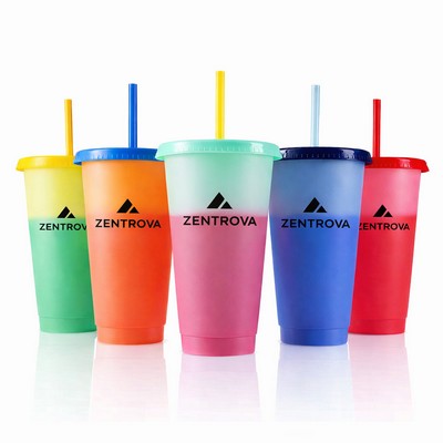 24 oz Color Changing Stadium Tumbler with Lid and Straw